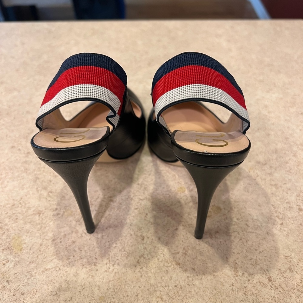 GUCCI SYLVIE WEB SLINGBACK BLACK LEATHER 3.25" HEELS PUMP SHOES 36 - Picture 6 of 14